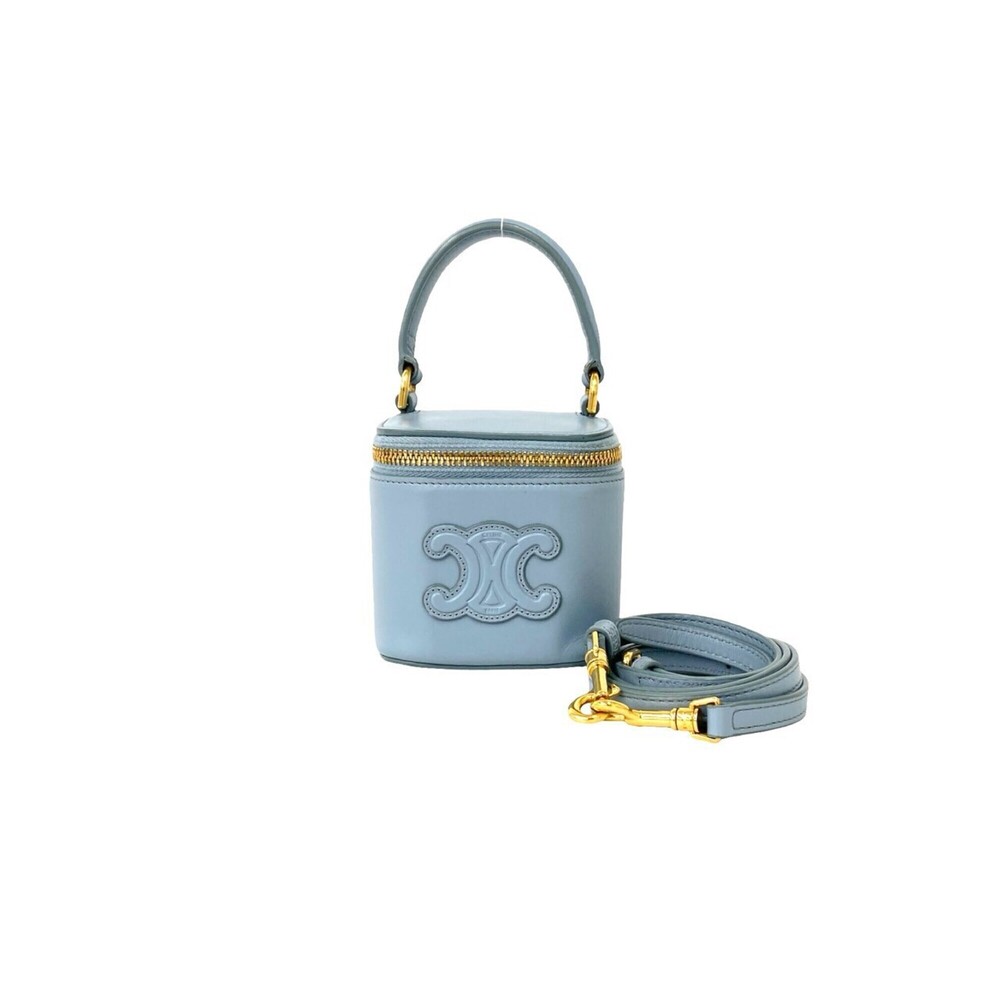 CELINE Cuir Triomphe Logo Calf Leather 2-Way Mini Shoulder Bag Vanity Blue 89317